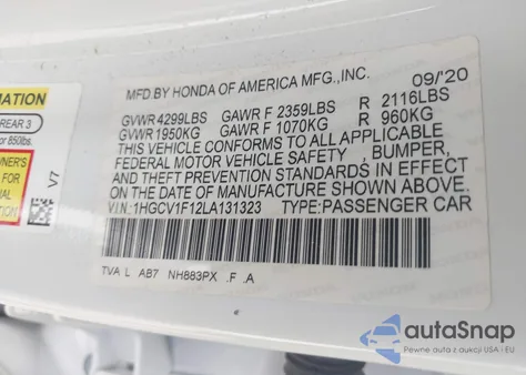 2020 Honda Accord Lx from USA, damaged, VIN 1HGCV1F12LA131323